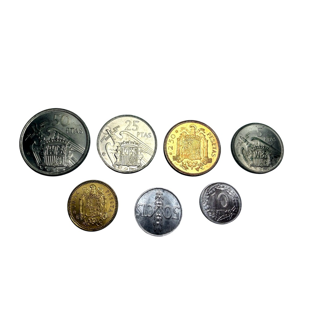 Vintage Spanish Pesetas Coin Set Centimos Spain Currency - BH